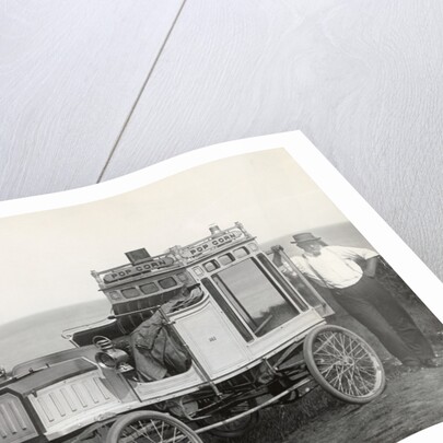 Portrait of Early Popcorn Vendor Next to His Automobile by Anonymous