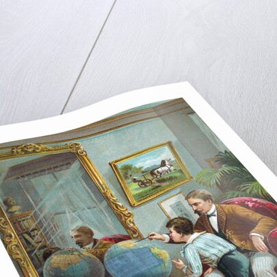 Lithograph of a Father Instructing His Children in Geography by Anonymous