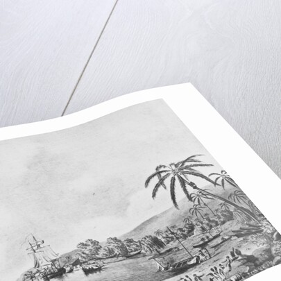 Illustration of Natives and Boats Along Shore in New Zealand by Anonymous