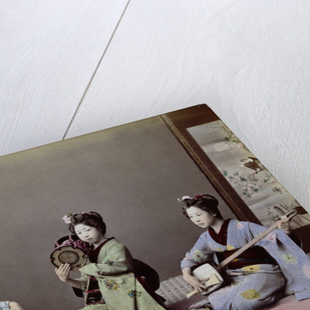 Three Japanese Girls Playing Traditional Japanese Instruments by Anonymous