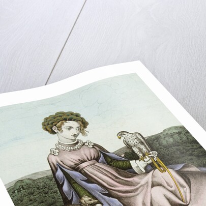Engraving of Noblewoman With Falcon and Dog by Anonymous