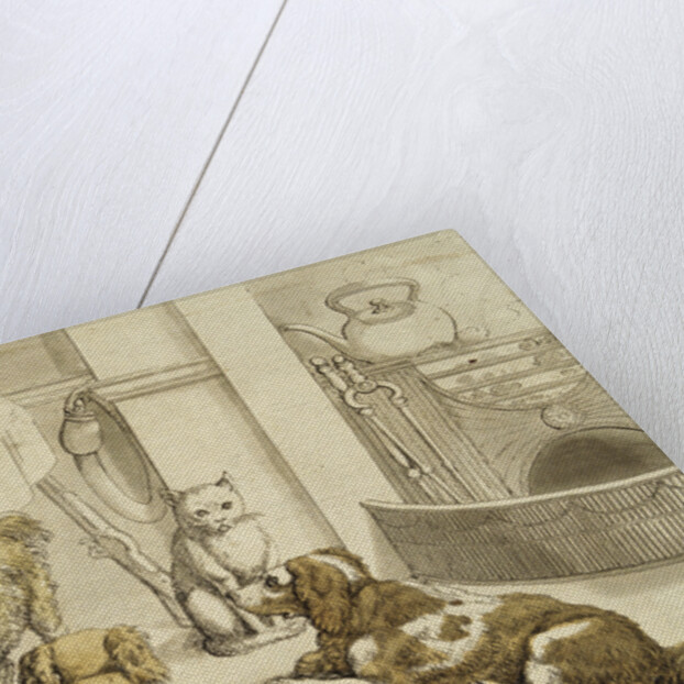 Morning Engraving of Pets Assembled Beside a Breakfast Table by Anonymous