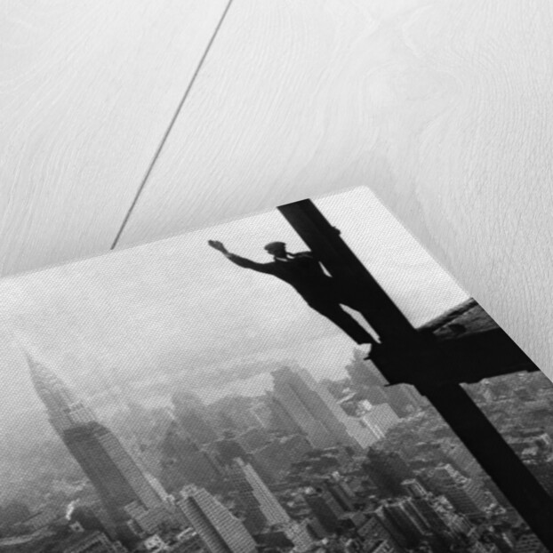 Man Waving from Empire State Building Construction Site by Anonymous