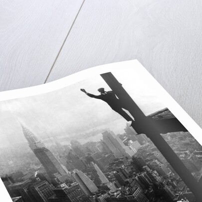 Man Waving from Empire State Building Construction Site by Anonymous