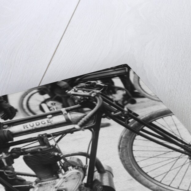 Motorcyclist Holding Rudge Motorcycle by Anonymous