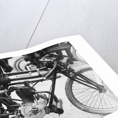Motorcyclist Holding Rudge Motorcycle by Anonymous