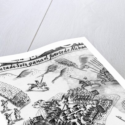 Print of De Soto's Capture of an Indian Fortified Town by Anonymous