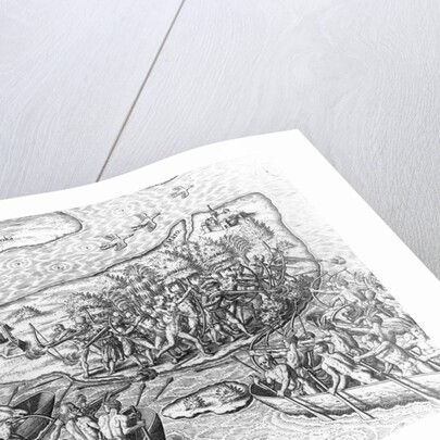 Indians Battling on San Maro by Theodor de Bry From America by Anonymous