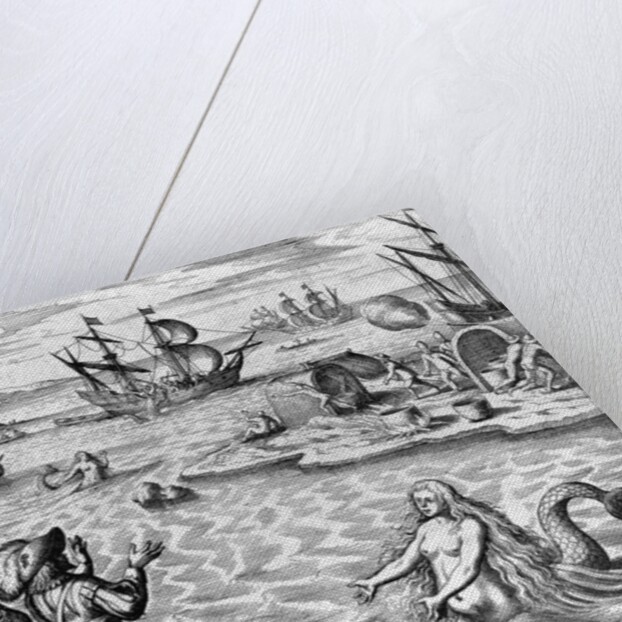 Two Mermaids With Men on an Island by Theodor de Bry From America by Anonymous