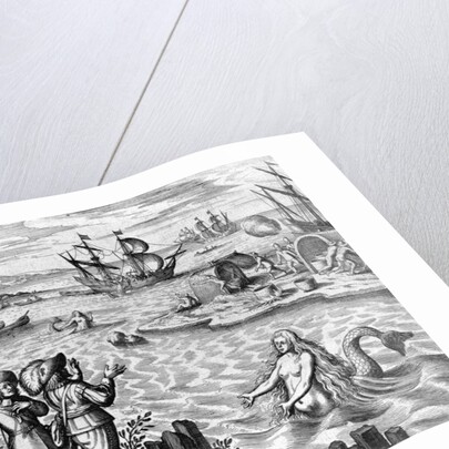 Two Mermaids With Men on an Island by Theodor de Bry From America by Anonymous
