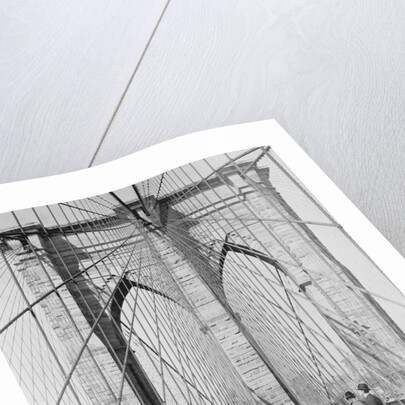 New York and Brooklyn Bridge; (People standing and walking on) Manhattan Tower by George P. Hall