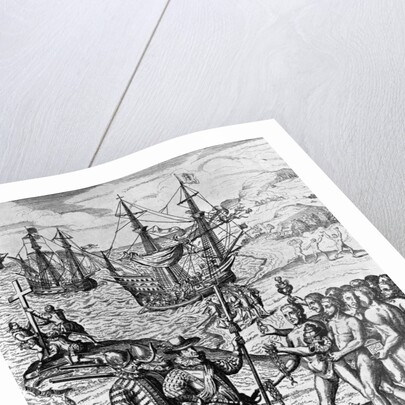 Eighteenth Century Etching of Christopher Columbus on Hispanola by Anonymous