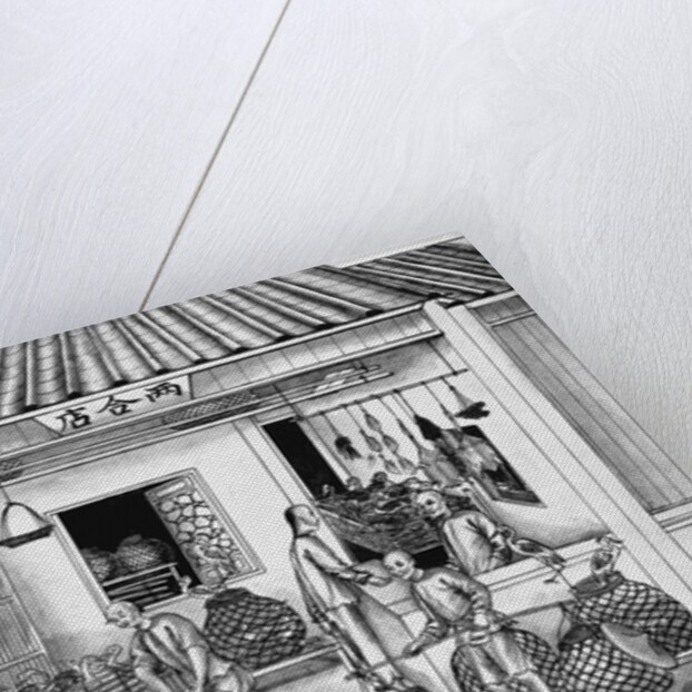 Eighteenth Century Chinese Drawing of a Butcher Shop by Anonymous