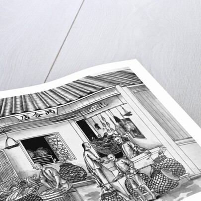 Eighteenth Century Chinese Drawing of a Butcher Shop by Anonymous