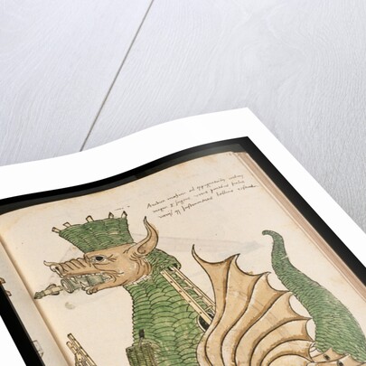 15th-Century Illustration of a Siege Machine in the Shape of a Dragon by Anonymous