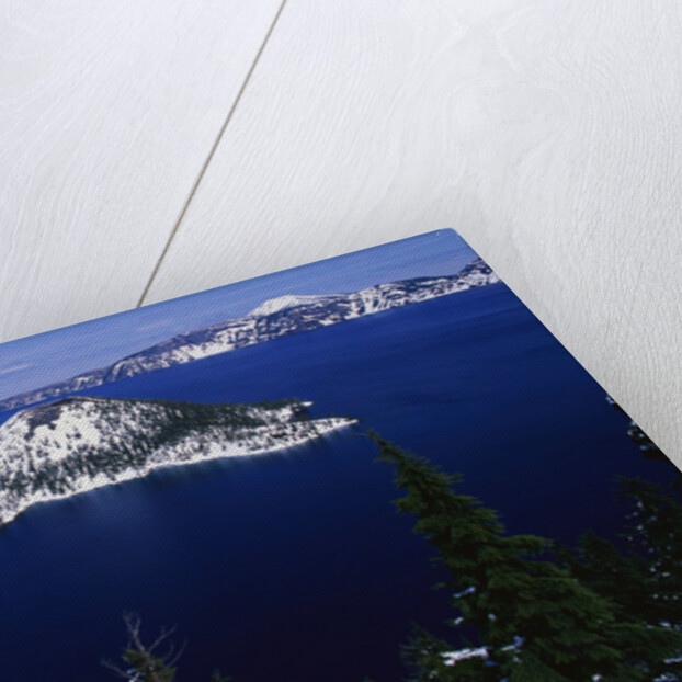 Snow Covered Wizard Island on Crater Lake by Anonymous