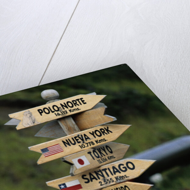 Mileage Sign Pointing Directions in Puerto Williams by Anonymous