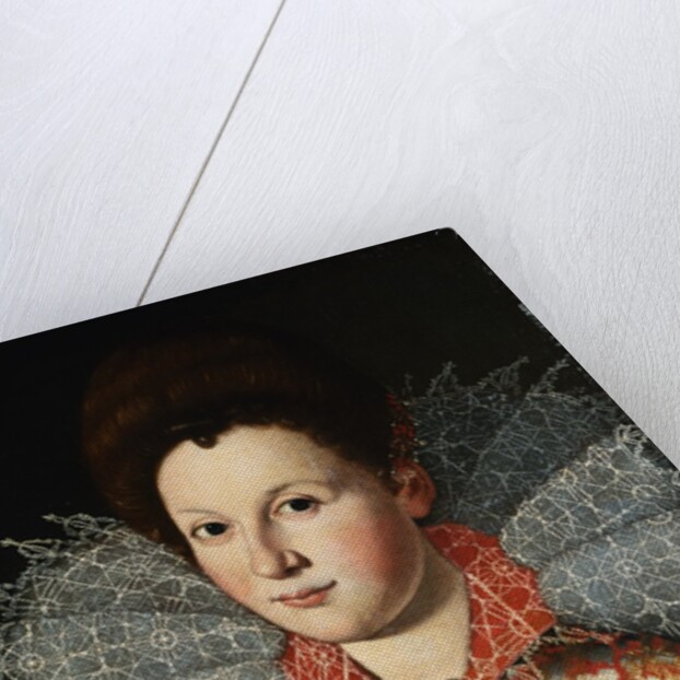 Portrait of a Lady, Bust Length, Wearing an Embroidered Dress with Lace Ruff Collar by Studio of Santi di Tito