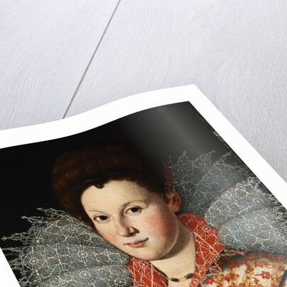 Portrait of a Lady, Bust Length, Wearing an Embroidered Dress with Lace Ruff Collar by Studio of Santi di Tito