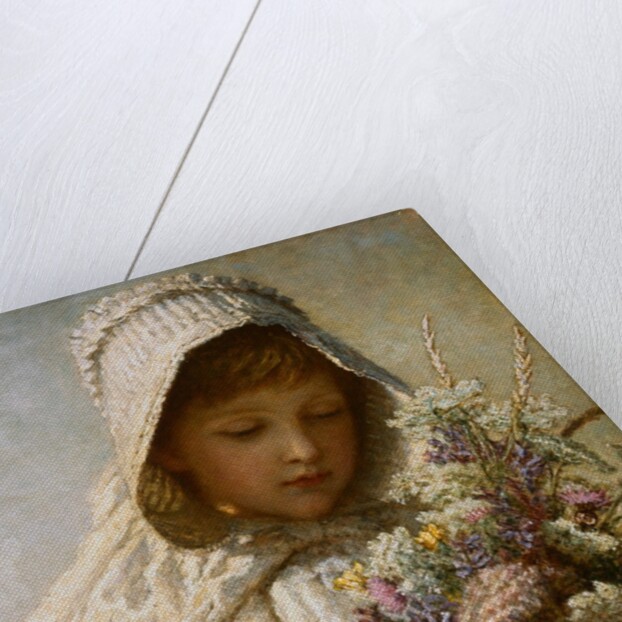 The Month of September: A Young Girl in White Holding a Bunch of Flowers by Carl Wilhelm Friedrich Baurerle