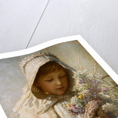 The Month of September: A Young Girl in White Holding a Bunch of Flowers by Carl Wilhelm Friedrich Baurerle