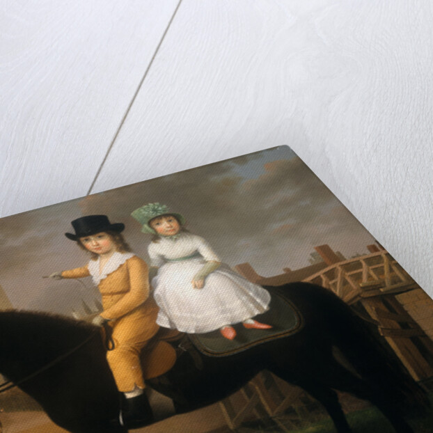Two Children Seated on a Black Pony by Nathan Theodore Fielding