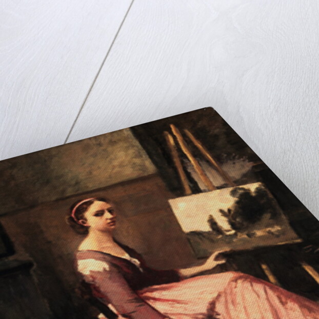 L'Atelier de Corot (Jeune Femme en Robe Rose, Assise Devant un Chevalet et Tenait Une Mandoline) by Jean-Baptiste Camille Corot