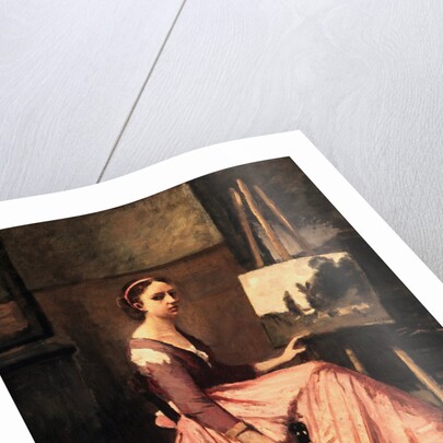 L'Atelier de Corot (Jeune Femme en Robe Rose, Assise Devant un Chevalet et Tenait Une Mandoline) by Jean-Baptiste Camille Corot