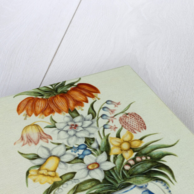 17th Century German Watercolor entitled The Months: Flowers in a Pottery Vase: April: A Crown Imperial, Narcissi, Fritillaries and Lilies of the Valley by Anonymous