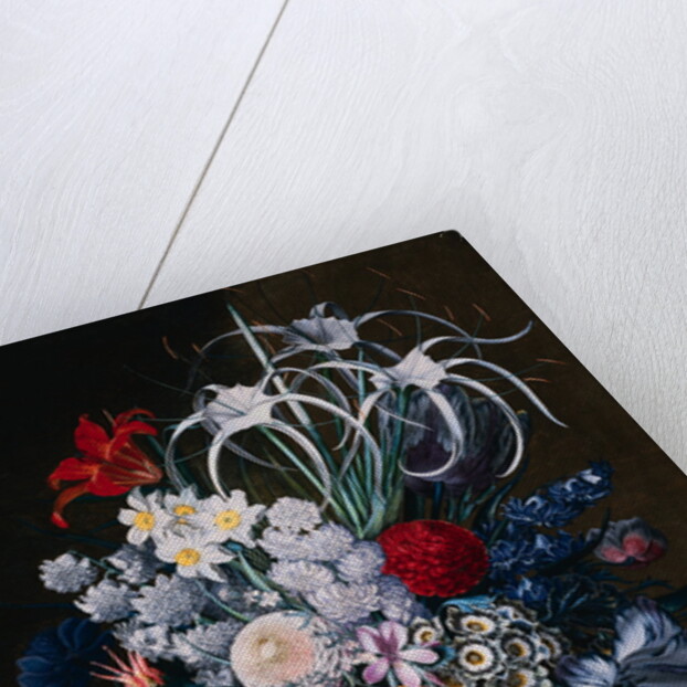 An Arrangement of Tulips, Narcissi, Auriculas, Poppies, Lilies, Columbines, Ranunculas, and Other Flowers in a Vase by J.A. Simson