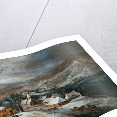 A Winter Landscape with Figures on a Road by a Village by Joos de Momper the Younger