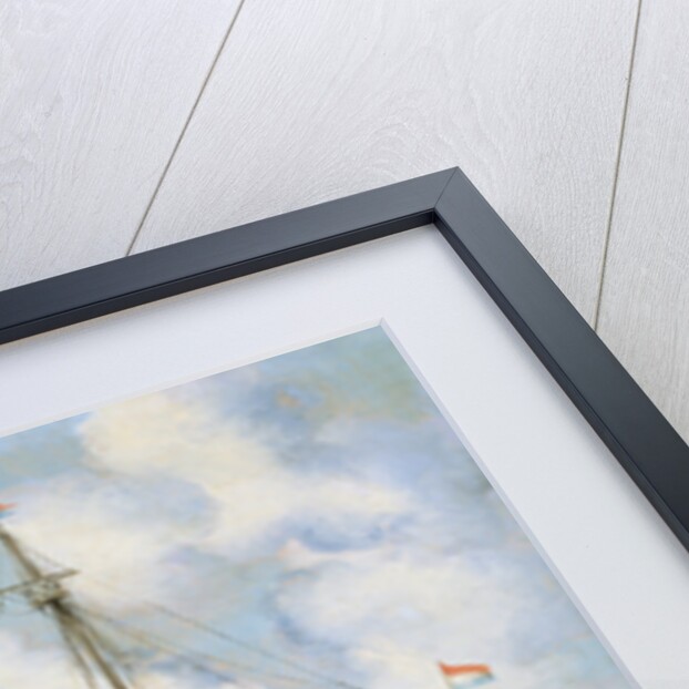 Peasants Skirmishing on a Jetty with a Man-Of-War Firing a Salute Offshore by Cornelis Pietersz de Mooy