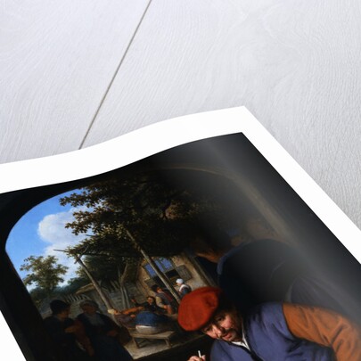 A Man with a Clay Pipe, a Serving Woman and Other Peasants in the Courtyard of a Country Tavern by Adriaen Jansz van Ostade