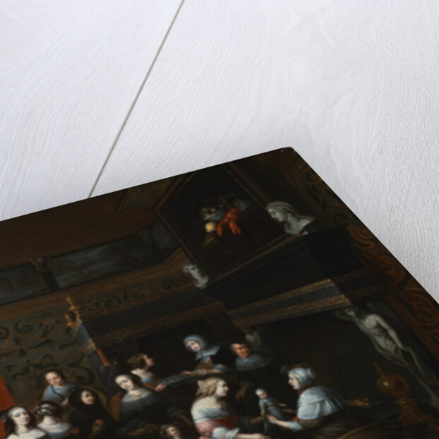 Ladies Celebrating the Birth of a Child in an Elegant Boudoir, with Two Gentlemen Looking on from Behind a Screen by Hieronymous Janssens