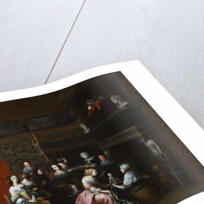 Ladies Celebrating the Birth of a Child in an Elegant Boudoir, with Two Gentlemen Looking on from Behind a Screen by Hieronymous Janssens