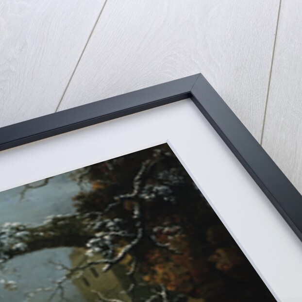 A Snowy Winter Landscape with Woodcutters and Figures Before a Bonfire in a Gothic Ruin by Jules Cesar Denis van Loo