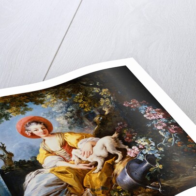 A Young Woman Seated with a Dog and a Watering Can in a Garden by Jean-Honore Fragonard
