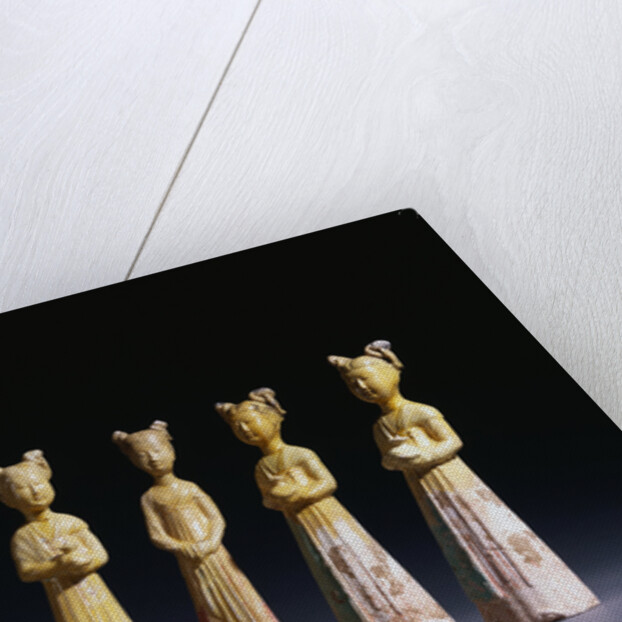 A Group of Five Painted Straw-Glazed Pottery Figures of Female Attendants, Tang Dynasty by Anonymous