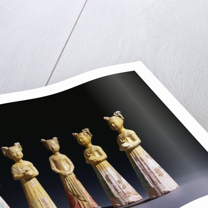 A Group of Five Painted Straw-Glazed Pottery Figures of Female Attendants, Tang Dynasty by Anonymous