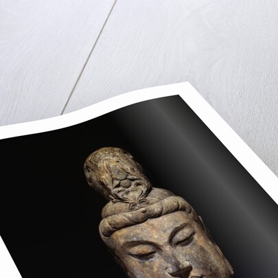 A Large Mottled Grayish Stone Head of a Bodhisattva. Tang Dynasty by Anonymous