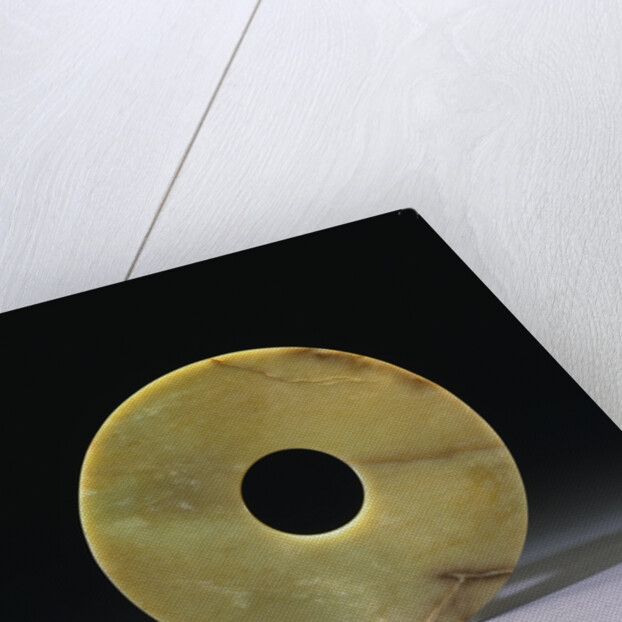 A Large Pale Olive-Green Jade Bi. Late Neolithic, Longshan/Eastern Zhou Dynasty by Anonymous