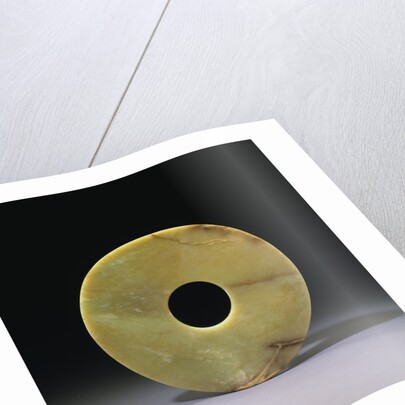 A Large Pale Olive-Green Jade Bi. Late Neolithic, Longshan/Eastern Zhou Dynasty by Anonymous