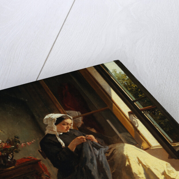 A Woman Sewing by an Open Window by Jules Trayer