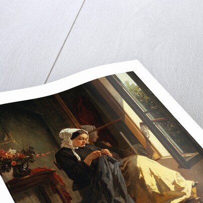 A Woman Sewing by an Open Window by Jules Trayer