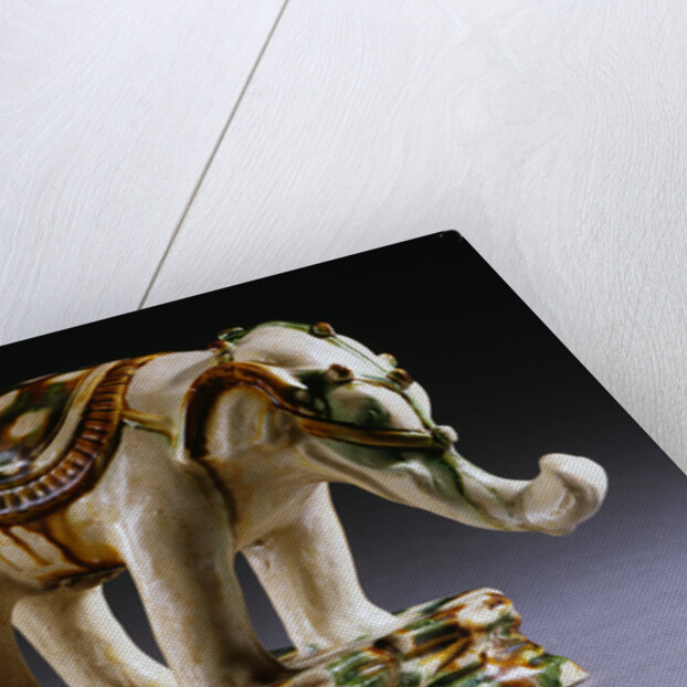 Sancai-Glazed Buff Pottery Figure of an Elephant from the Tang Dynasty by Anonymous