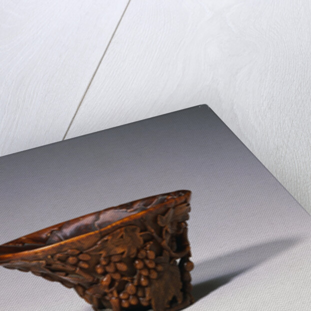 Two Chinese Rhinoceros Horn Libation Cups with Carved Designs by Anonymous