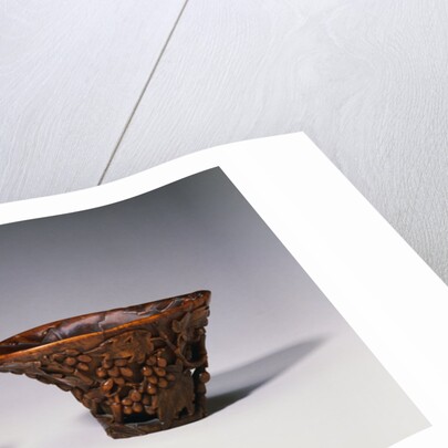 Two Chinese Rhinoceros Horn Libation Cups with Carved Designs by Anonymous