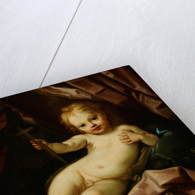 The Infant Christ Reclining Before a Red Curtain, with Two Angels by Giovanni Andrea Sirani