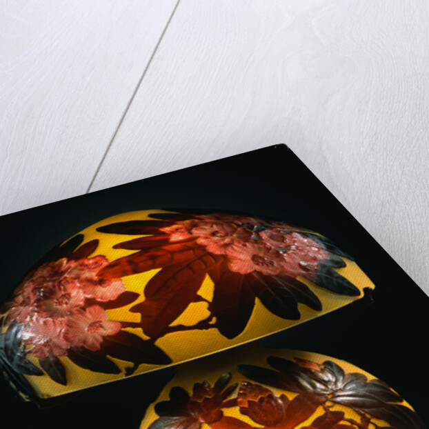 A Red 'Rhododendron' Mold-Blown, Overlaid and Etched Glass Table Lamp by Emile Galle