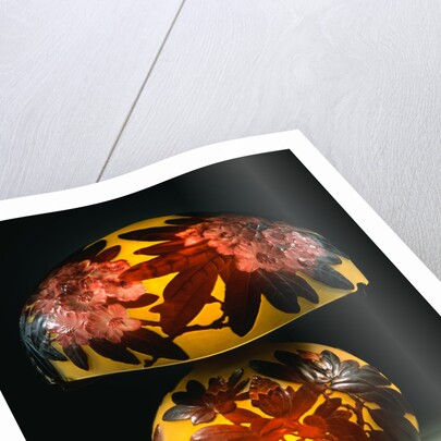 A Red 'Rhododendron' Mold-Blown, Overlaid and Etched Glass Table Lamp by Emile Galle